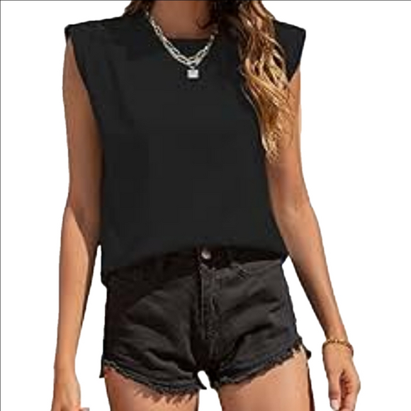Blanc Tops - Blanc small black shoulder pad tee boxy fit capped sleeves relaxed fit